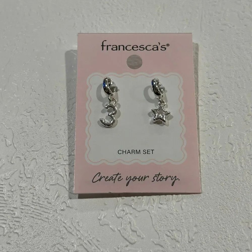 Francescaβs Silver CharmβSet Star & Number 3 Hoop Charms Dainty Luxe Jewelry